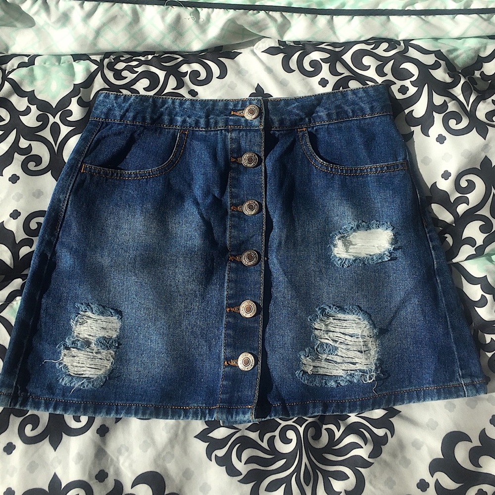 Denim skirt with rips